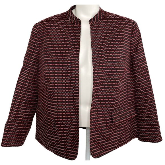 Anne Klein Menswear Blazer Women's 16 XL Black Red Open-Front Mandarin Collar NW - Picture 1 of 16